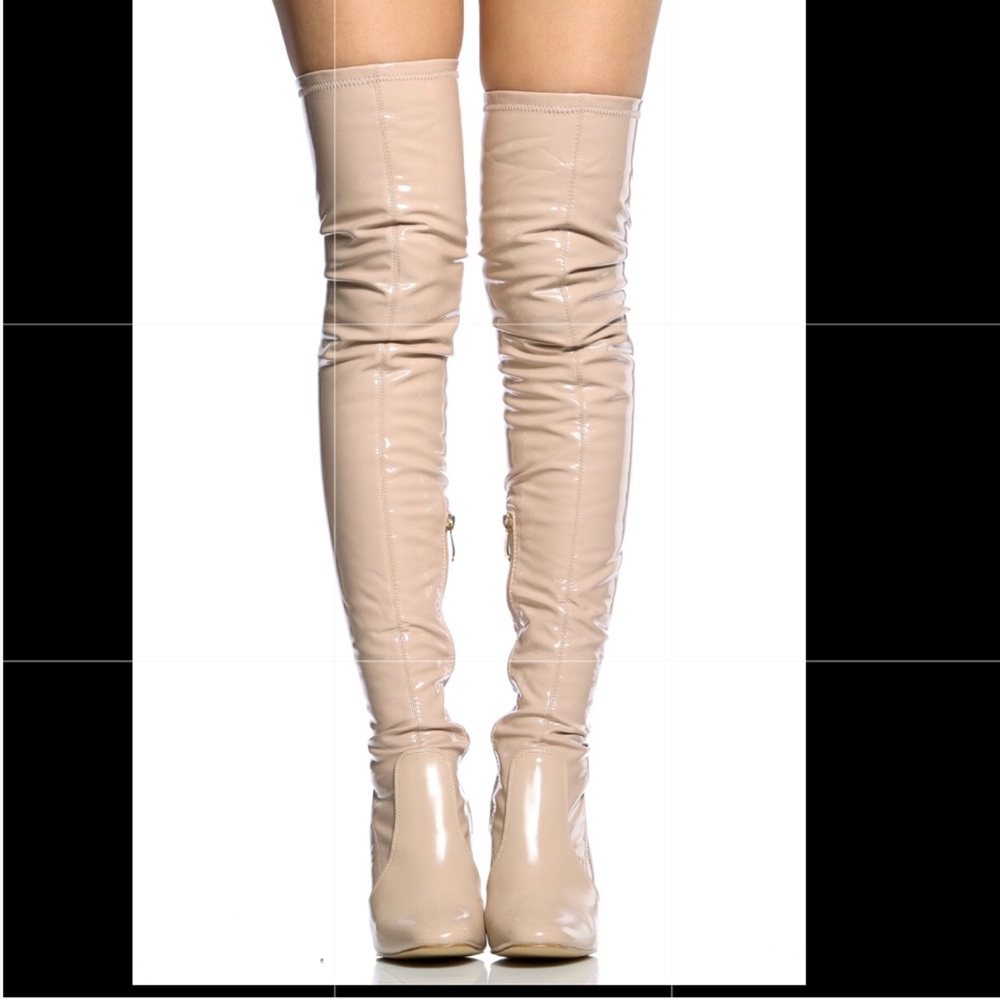 LILIANA Patent Leather Thigh High Tan Boots
